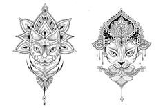 two cats with ornate designs on their faces