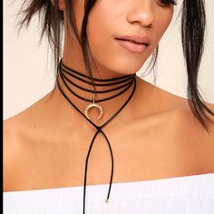 Nwt Lulu’s Gold And Black Cosmic Wrap Choker Necklace Black Choker For Night Out, Trendy Black Choker For Night Out, Adjustable Necklaces For Night Out, Black Adjustable Choker For Party, Adjustable Black Jewelry For Night Out, Neck Choker Designs, Sailboat Necklace, Wrap Choker Necklace, Boho Pendant Necklace