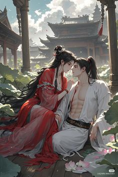 Traditional Chinese Couple Aesthetic, Asian Kingdom Fantasy Art, Fantasy Chinese Palace, Chinese Palace Fantasy Art, Ancient Chinese City Fantasy Art, Anime Long Hair, Fantasy Couples, Manga Couple