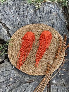 Orange Beaded Fringe Earrings As Gift, Orange Beaded Fringe Earrings With Round Beads, Orange Fringe Beaded Earrings As Gift, Orange Fringe Beaded Earrings For Gift, Orange Beaded Fringe Earrings, Bohemian Orange Beaded Earrings, Summer Orange Beaded Fringe Earrings, Orange Bohemian Tassel Earrings With Dangling Beads, Orange Tassel Drop Earrings With Dangling Beads