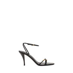 THE ROW "Cleo" soft nappa leather sandals with jeweled strap detailing 3.25 in / 85 mm tapered heel Round toe Ankle strap closure Kidskin leather sole Made in Italy The Row Heels, The Row Shoes, Strappy Leather Sandals, Nappa Leather, Leather Sandals, The Row, Ankle Strap, Tops Designs, Italy