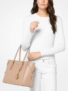 MICHAEL Michael Kors Voyager Medium Leather Tote Michael Kors Outlet, Michael Kors Shoulder Bag, Zip Tote, Leather Handbags Tote, Medium Tote, Michael Kors Hamilton, Handbags Michael Kors, Arm Candy, Leather Tote Bag