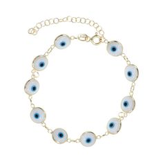 White Glass Bead Evil Eye Bracelet in Blue Iris Trendy Evil Eye Bracelets, Evil Eye Necklace And Bracelet, Trendy Bracelets Evil Eye, Evil Eye Preppy Bracelet, Preppy Bracelets Evil Eye, Preppy Evil Eye Bracelet, Cheap White Evil Eye Bracelets, Evil Bracelet, Bracelets Layered