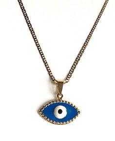 "18K GOLD FILLED EVIL EYE NECKLACE . FOR GOOD LUCK , PROTECTION, HEALTH AND BAD EYE. 20\" LONG CHAIN. PENDANT:24x12mm 18K GOLD FILLED CADENA DE OJO DE LA BUENA SUERTE . PARA BUENA SUERTE,PROTECCION, SALUD Y MAL DE OJO. 20\" LARGO CADENA. DIJE:24x12mm" Gold Plated Adjustable Chain Necklace For Good Luck, Gold Chain Necklace With Evil Eye As Gift, Gold Chain Necklace With Evil Eye For Gift, Window Treatments Curtains, Figaro Necklace, Good Luck Bracelet, For Good Luck, Pompano Beach, Evil Eye Pendant