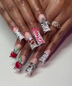 Y2k Ed Hardy, Acrylic Toe Nails, Duck Nails, Drip Nails, French Tip Acrylic Nails, Short Square Acrylic Nails, Dope Nail Designs, Really Cute Nails, Y2k Nails