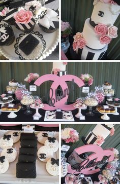 a collage of photos with cakes, cupcakes and other items on it