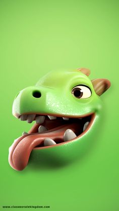 a green dinosaur mask with tongue sticking out from it's mouth on a green background