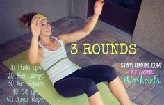 a woman is doing yoga on a mat with the words 3 rounds in front of her