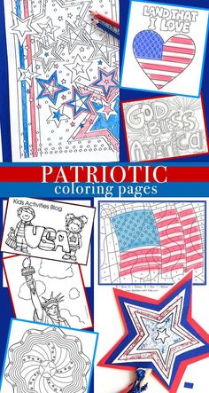 patriotic coloring pages for kids to color and print with the words patriotic on them in red, white, and blue