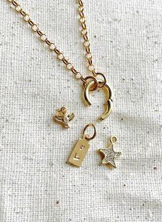 Rolo Chain Charm Necklace How To Make A Chain Necklace, Cluster Charm Necklace, Small Charm Necklace, Gold Charms For Necklace, Handmade Charm Necklace, Chain Charm Necklace, Timeless Jewelry Pieces, Custom Charm Necklace, Charm Necklace Ideas