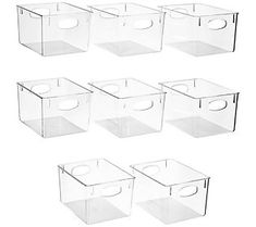 six clear plastic storage boxes with lids