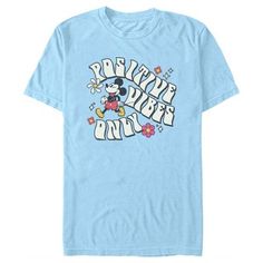 Who knew that dressing "mousey" could be so cute!? Celebrate Walt Disney's most iconic character with this officially licensed Mickey & Friends Positive Vibes Only Men's Graphic T-Shirt. This tee features Mickey winking and happily walking with the phrase: "Positive Vibes Only," in groovy lettering decorated with flowers and sparkles. Grab one of these adorable new Mickey Mouse styles today for the perfect look for your next trip to Disneyland! Groovy Lettering, Phrase Positive, Trip To Disneyland, New Mickey Mouse, Positive Vibes Only, Graphic Tee Design, Mickey Mouse And Friends, Men's Graphic T Shirt, Mickey And Friends