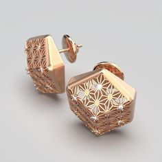 Elegant Rose Gold Jewelry With Diamond Markers, Modern Octagon Earrings For Formal Occasions, Elegant Yellow Gold Geometric Earrings, Luxury Diamond-shaped Earrings, Elegant Gold Geometric Earrings, Elegant Geometric Pierced Earrings, Elegant Geometric Gold Earrings, Elegant Geometric Earrings As Gift, Elegant Geometric Earrings For Gifts