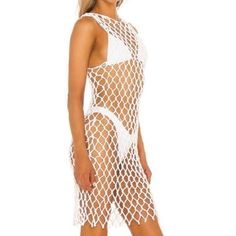 Brand New With Tags, Sold Out At $218! Get Creative This Is Highly Well Made And Price Reflects. Very Thick White Fitted Midi Dress For Beach Cover-up, Chic Fitted Sleeveless Cover-up, Fitted Beachy Mini Dress As Beach Cover-up, Beachy Fitted Mini Dress Beach Cover-up, Fitted Beachy Mini Dress For Beach Cover-up, Beachy Fitted Mini Dress For Beach Cover-up, Fitted White Beachwear Dress, Fitted Mini Beach Dress, White Fitted Beach Dress Cover-up