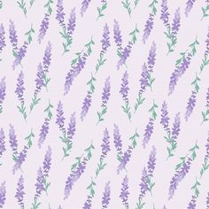 purple flowers on a white background with green stems and leaves in the center, as well as an abstract pattern