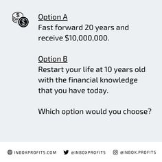 an image of the words option and fast forward 20 years and receive $ 10, 000