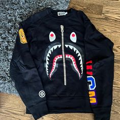 A Bathing Ape - Crewneck Sweatshirt - Size Large Designer Graphic Print Long Sleeve Sweatshirt, Designer Long Sleeve Graphic Print Sweatshirt, Designer Black Long Sleeve Sweatshirt, Designer Black Sweatshirt With Logo Print, Bathing Ape, A Bathing Ape, Sweaters Crewneck, Crewneck Sweatshirt, Crew Neck Sweatshirt