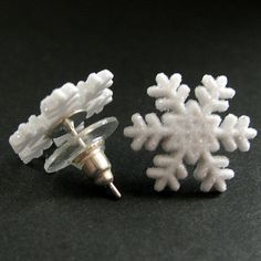 A pair of white snowflakes dusted with a sparkling shimmer have been set on silver plated post earrings complete with matching earring backs in this pair of handmade earrings. These earrings are available in a variety shapes! http://etsy.me/1wQpjDV Snowflake size is available in both 14mm (just slightly less than 1/2 inch) and 17mm (just slightly more than 1/2 inch). [ For hygienic safety, earrings are modeled on our life-sized mannequin, Lily. ] If you would like to order more than one of this White Snowflake Wedding Earrings, White Snowflake Earrings For Gift, White Snowflake Earrings For Christmas, Elegant Snowflake Earrings For Winter, Silver Snowflake Earrings, White Snowflake Earrings For Winter, Snow Earrings, Winter Earrings, Snowflake Earrings