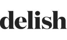 the delish logo is shown in black and white