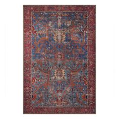 Rug sizes are approximate | At Home (B524) Sergio Blue & Red Area Rug, Multi, 55.0"l X 0.2"h X 32.0"w, Polyester Red Persian Rug, Farmhouse Outdoor Decor, Floor Candle Holders, Burgundy Rugs, Affordable Rugs, Bathroom Rugs And Mats, Decorative Spheres, Blue Sofa, Outdoor Cushions And Pillows