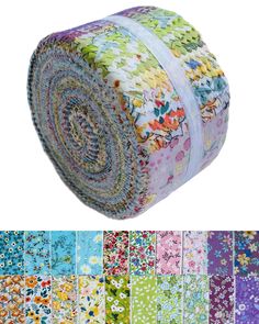 a roll of multicolored fabric with flowers on it