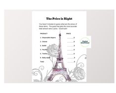 the eiffel tower is right in front of an information sheet with roses on it