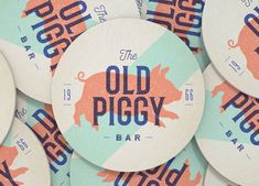 the old piggy bar logo on several coasters