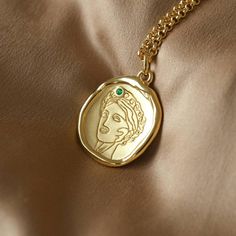 Earth Personified, Goddess Of Motherhood, Common Era, Gaia Goddess, Earth Necklace, Cosmic Egg, Goddess Necklace, Gold Coin Necklace, Coin Pendant Necklace