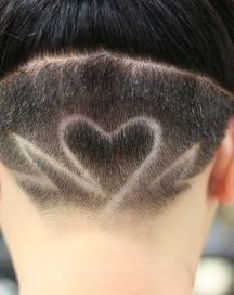 Undercut With Heart Design, Heart Undercut, Undercut Long Hair Design, Nape Undercut Designs, Female Undercut Long Hair, Haircut Reference, Undercut Hair Designs, Hairstyles Undercut, Undercut Long Hair