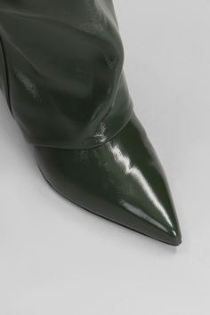 High heels boots in green leather, pointed toe, straight leg, heel 55mm, leather sole, 100% leather, Made in Italy