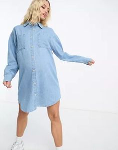 ASOS DESIGN Maternity oversized shirt dress in light blue | ASOS Oversized Shirt Dress, Asos Maternity, Oversized Shirt, Maternity Clothes, Blue Fashion, Access Denied, Topshop, Asos, Shirt Dress