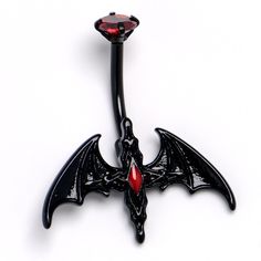 Product DetailsRed Gem Black Soaring Bat Belly Ring Take to the night sky in style with this 14 gauge navel ring. It is made with a 3/8 inch black PVD over 316L surgical grade stainless steel curved barbell with a red gem top. The bottom end features a bat charm, with detailed wings spread wide for maximum gothic glamour. The bat is further embellished in red for color contrast you have to love. Get your goth on with this beautiful batty belly piercing jewelry. Specifications: 14 Gauge (1.6mm), Spider Belly Piercing, Goth Belly Piercing, Black And Red Belly Button Piercing, Cheap Gothic Metal Belly Rings, Batman Belly Button Piercing, Cheap Gothic Silver Belly Rings, Naval Ring, Punk Belly Button Piercing, Goth Belly Button Piercing