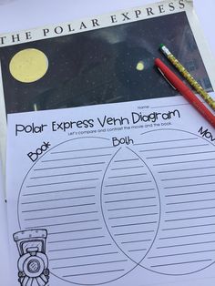 a polar express venn diagram with two pencils on it next to a red pen