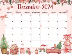 a calendar with christmas decorations and presents on it