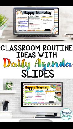 classroom routine ideas with daily agenda slides for teachers to use on the computer and laptop