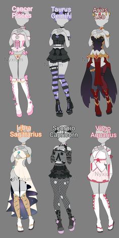 the zodiac girls are all wearing different outfits