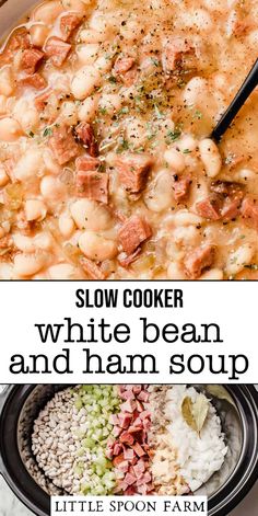 slow cooker white bean and ham soup with text overlay