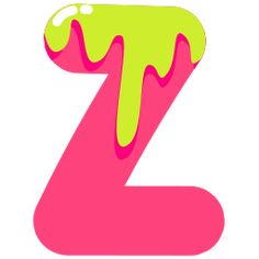 the letter z is painted in neon pink and lime green with a splash of paint on it