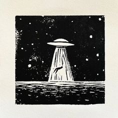 a black and white drawing of an alien floating in space