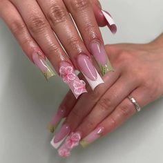 FREE SHIPPING ON ORDERS $9.95+ Buy 3 Get 1 More Free CODE: 4YOU Buy 5 Get 5 More Free CODE: 5FREE Fake Nail Tips, Nails Flowers, Square Press On Nails, Brown French, Nails Love, Nail Brown, Nails Green, Girly Acrylic Nails, Love Pattern