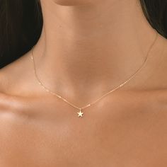 Indulge in celestial charm with our unique Tiny Star Necklace, available in your choice of luxurious 14k gold filled, classic sterling silver, or the romantic hue of 14k rose gold filled. This necklace is a dazzling expression of elegance, capturing the allure of the sky. ✨  Crafted with precision and attention to detail, this necklace is a perfect for everyday wear or special occasions. Their versatile design allows them to seamlessly transition from day to night, effortlessly complementing any Star Jewelry Silver, Delicate 14k Gold Jewelry With Star Charm, Minimalist Star Shaped Tarnish Resistant Jewelry, Dainty Gold Plated Jewelry With Star Charm, 14k Gold Dainty Jewelry With Star Charm, Everyday Delicate Star Charm Necklaces, Minimalist Everyday Jewelry With Star Charm, Minimalist Yellow Gold Jewelry With Star Charm, Delicate Star Charm Necklace For Everyday