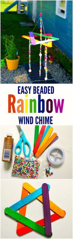 an easy and fun rainbow wind chime craft for kids to make with their own materials