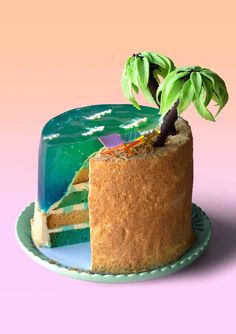 a cake with a palm tree on top