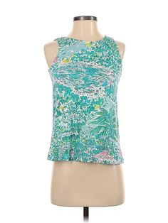 Lilly Pulitzer Sleeveless T Shirt Size: 2X-Small Tops - used. 47% MODAL, 46% PIMA COTTON, 7% SPANDEX | Lilly Pulitzer Sleeveless T-Shirt: Teal Tops - Size 2X-Small Summer Sleeveless T-shirt For Vacation, Sleeveless Summer Vacation T-shirt, Sleeveless Printed Beach Top, Sleeveless Printed Tops For Beach, Printed Sleeveless Beach Tops, Sleeveless Printed Summer Tops, Stretch Sleeveless Beach Top, Sleeveless Stretch Tops For Beach, Sleeveless Stretch Top For The Beach