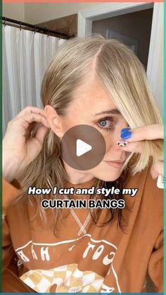 Trim Curtain Bangs, Blended Bangs, Curtain Bangs Styling, Bangs Medium Length Hair, Cut Bangs Tutorial, Hairstyle Wavy Hair, Cut Side Bangs, Bangs Styling, Hairstyle Wavy