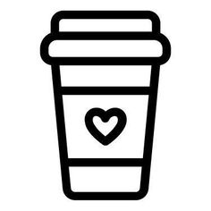 a coffee cup with a heart on the top and bottom, in black and white