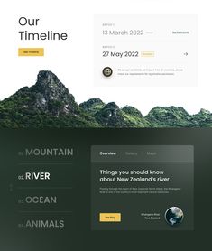 an image of a website page with mountains in the background and text that reads our timeline