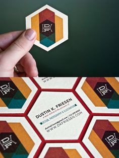 the business card is designed to look like hexagonals and has different colors