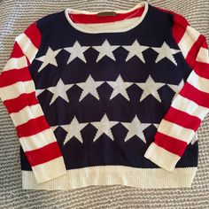 New Without Tags The Classic American Flag Fourth Of July Celebration Light Knit Long Sleeve Sweater. Size Small. Smoke-Free And Pet-Free Home. Same Day Shipping. Red Patriotic Top For Fall, Americana Long Sleeve Sweater For Fall, Long Sleeve Americana Sweater For Fall, Fall Americana Long Sleeve Sweater, Patriotic Long Sleeve Winter Sweater, Patriotic Blue Tops For Fall, Patriotic Long Sleeve Tops For Fall, Casual Long Sleeve Sweater For 4th Of July, Patriotic Long Sleeve Cotton Sweater