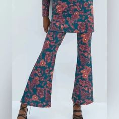 New With Tags Size S Zara Printed Flowing Trousers Floral Multicolored Flared Leg Pull On Pants Pull On Style - Elastic Waistband - High Waisted - Tight Through Thighs, Bell Bottom Flowy Bottoms -Very Stretchy - 96% Polyester 4% Elastane - Brand New With Join Life Tag Stretch Floral Print Pants For Fall, Stretch Wide Leg Pants With Floral Print, Floral Print Bottoms For Fall Loungewear, Floral Print Fall Bottoms For Loungewear, Floral Print Fall Loungewear Bottoms, Fall Floral Print Loungewear Bottoms, Fitted High Waist Floral Print Wide Leg Pants, Fitted Floral Print Long Pants, Floral Print Stretch Bottoms For Loungewear